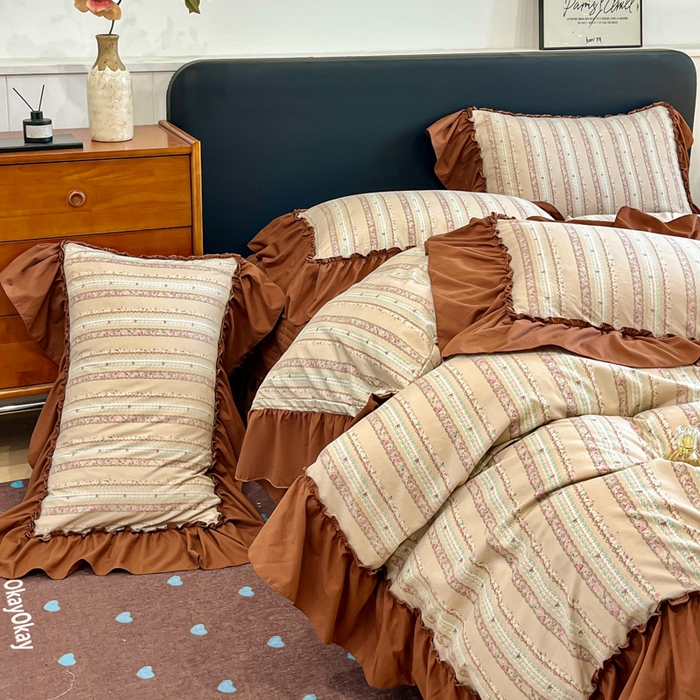 91家纺网 家纺一手货源 找家纺 尚美 2026新款法式复古大花边仿棉床盖四件套 幸福美满