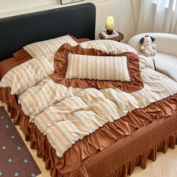 91家纺网 家纺一手货源 找家纺 尚美 2026新款法式复古大花边仿棉床盖四件套 幸福美满