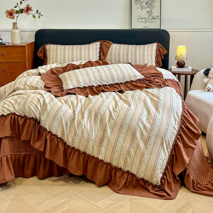 尚美 2026新款法式复古大花边仿棉床盖四件套 幸福美满