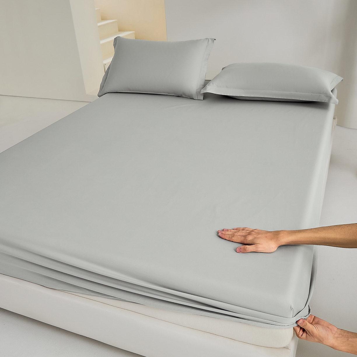 91家纺网 家纺一手货源 找家纺 元元家居（元元被业） 2026新款全棉纯棉13372套件及单品【纯色款】-单床笠床笠单件 雅灰