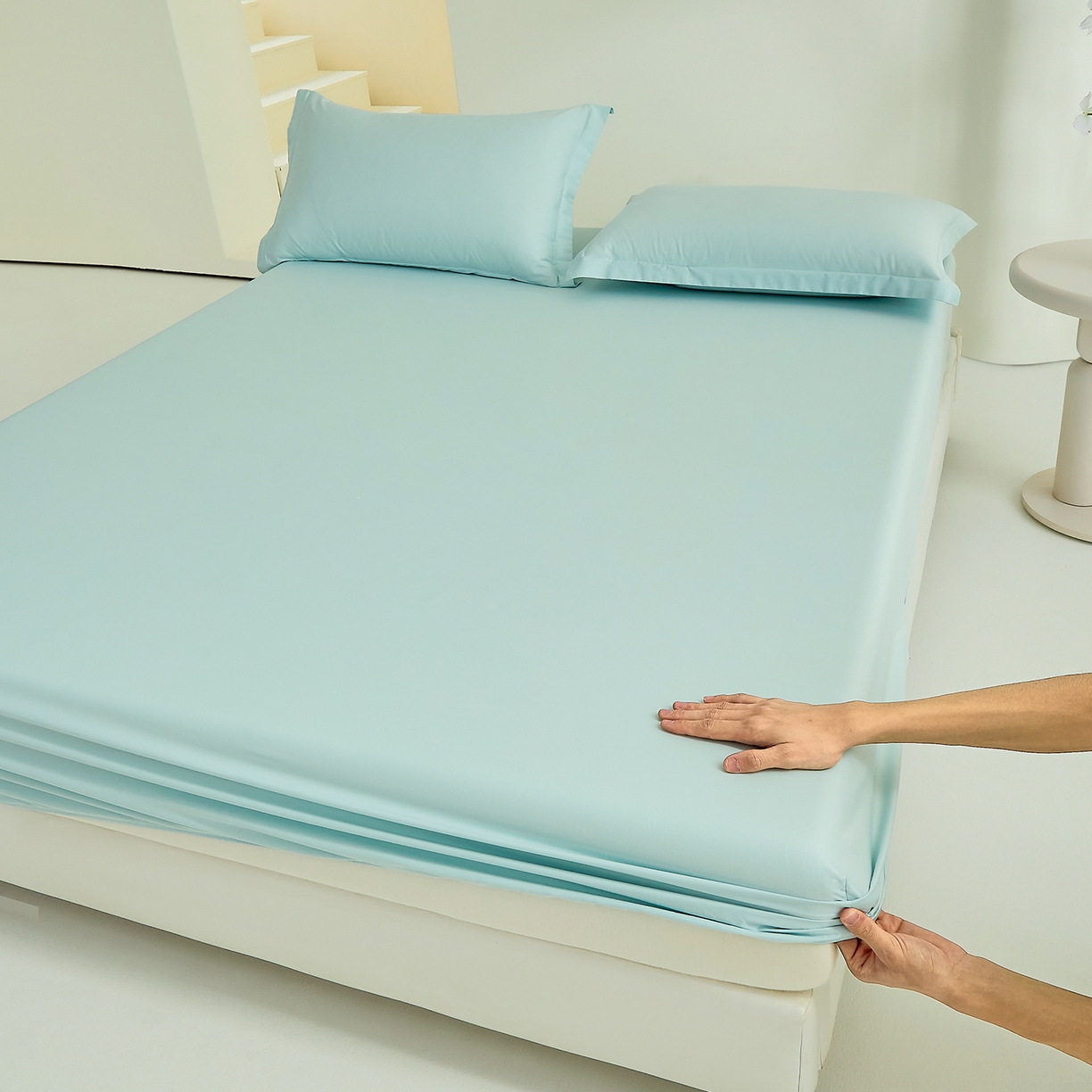 91家纺网 家纺一手货源 找家纺 元元家居（元元被业） 2026新款全棉纯棉13372套件及单品【纯色款】-单床笠床笠单件 天梦蓝