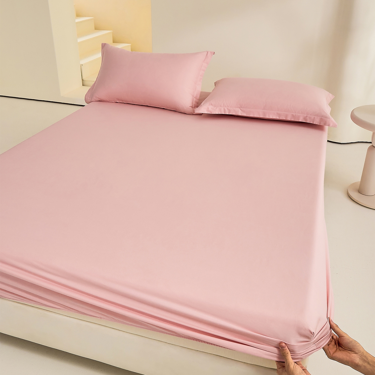 91家纺网 家纺一手货源 找家纺 元元家居（元元被业） 2026新款全棉纯棉13372套件及单品【纯色款】-单床笠床笠单件 果粉