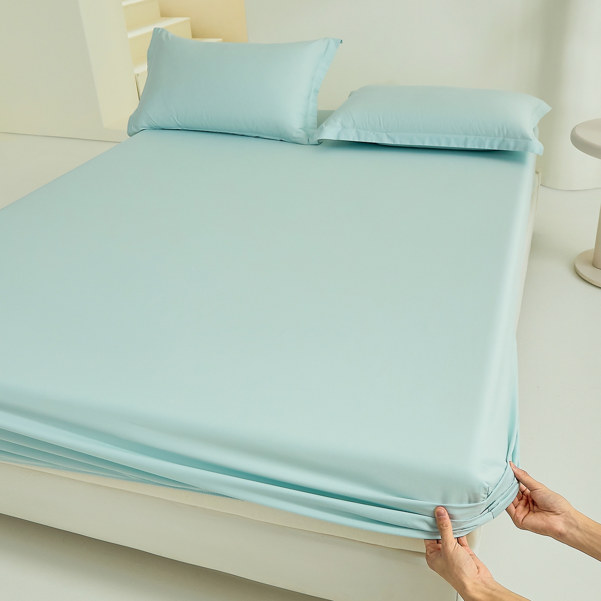 91家纺网 家纺一手货源 找家纺 元元家居（元元被业） 2026新款全棉纯棉13372套件及单品【纯色款】-单床笠床笠单件 天梦蓝