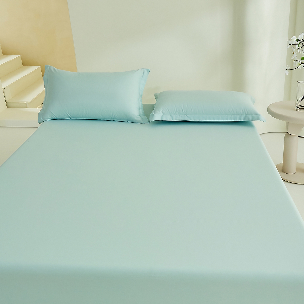 91家纺网 家纺一手货源 找家纺 元元家居（元元被业） 2026新款全棉纯棉13372套件及单品【纯色款】-单床笠床笠单件 天梦蓝