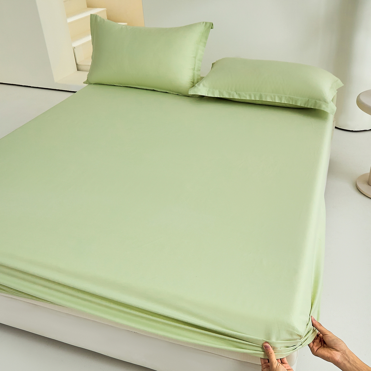 91家纺网 家纺一手货源 找家纺 元元家居（元元被业） 2026新款全棉纯棉13372套件及单品【纯色款】-单床笠床笠单件 麦田绿