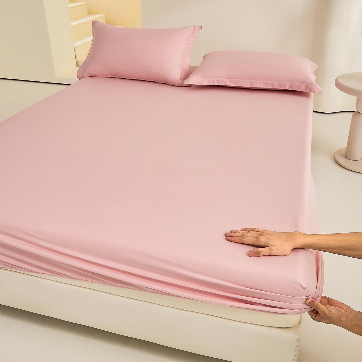 91家纺网 家纺一手货源 找家纺 元元家居（元元被业） 2026新款全棉纯棉13372套件及单品【纯色款】-单床笠床笠单件 果粉