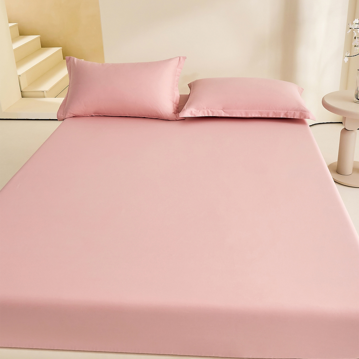 91家纺网 家纺一手货源 找家纺 元元家居（元元被业） 2026新款全棉纯棉13372套件及单品【纯色款】-单床笠床笠单件 果粉