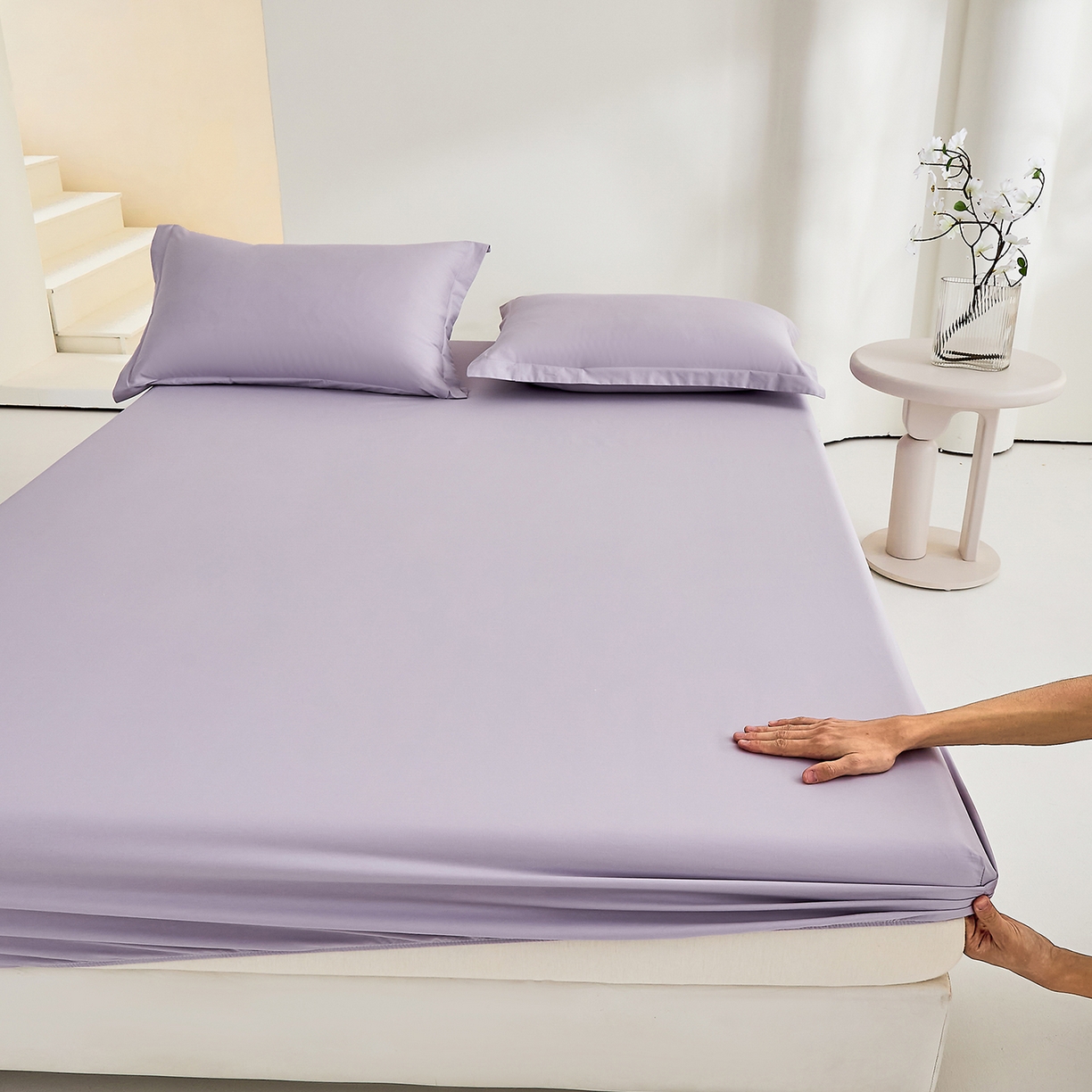 91家纺网 家纺一手货源 找家纺 元元家居（元元被业） 2026新款全棉纯棉13372套件及单品【纯色款】-单床笠床笠单件 罗兰紫