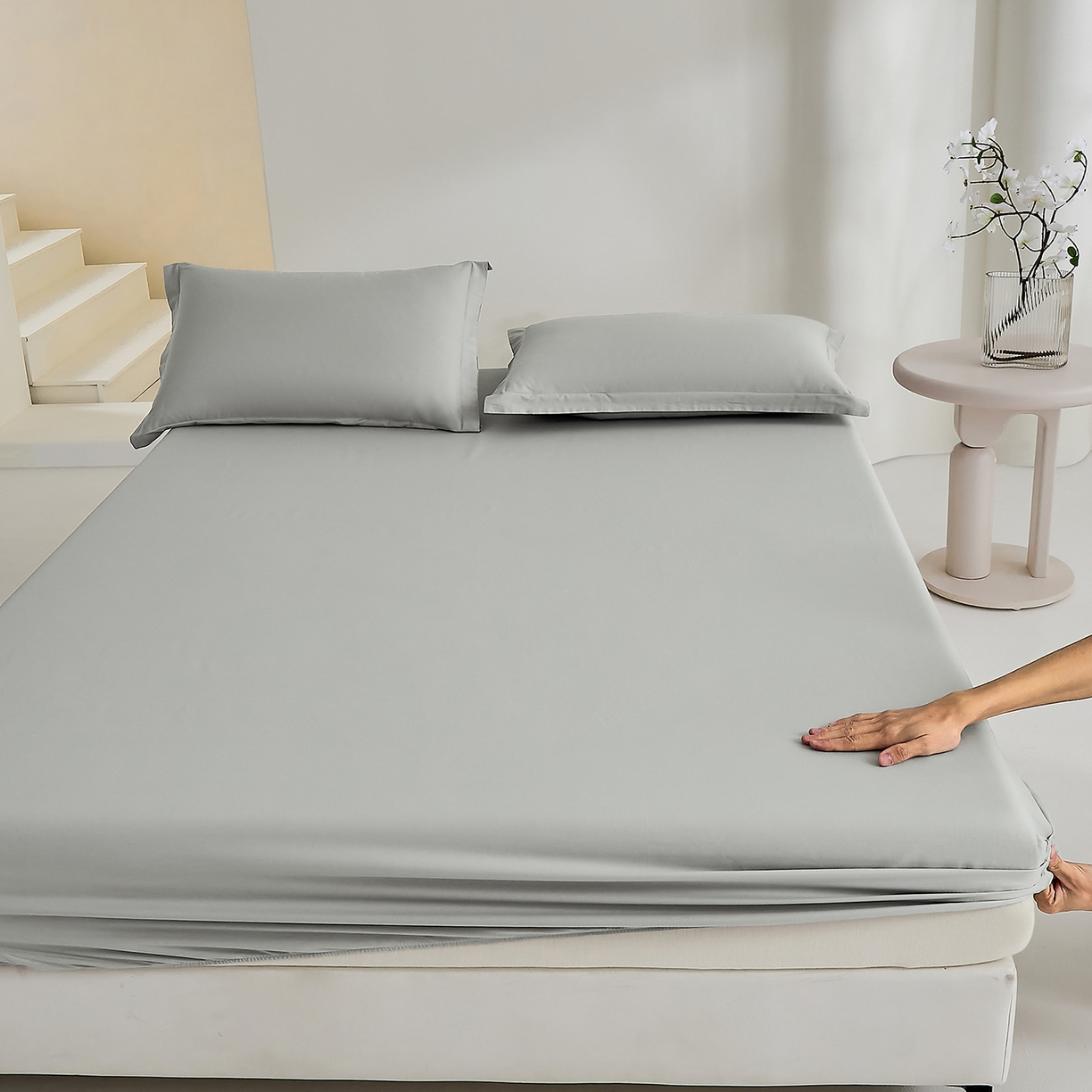 91家纺网 家纺一手货源 找家纺 元元家居（元元被业） 2026新款全棉纯棉13372套件及单品【纯色款】-单床笠床笠单件 雅灰