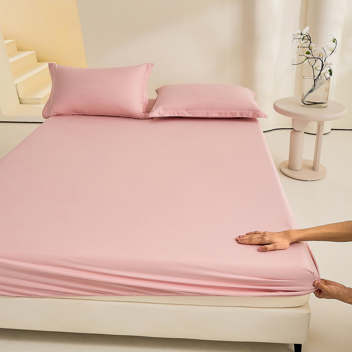 91家纺网 家纺一手货源 找家纺 元元家居（元元被业） 2026新款全棉纯棉13372套件及单品【纯色款】-单床笠床笠单件 果粉