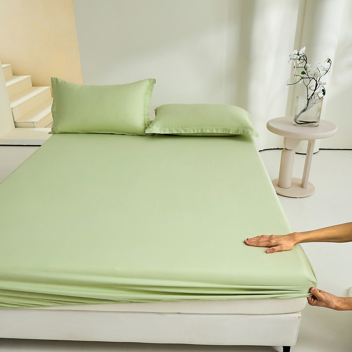 91家纺网 家纺一手货源 找家纺 元元家居（元元被业） 2026新款全棉纯棉13372套件及单品【纯色款】-单床笠床笠单件 麦田绿