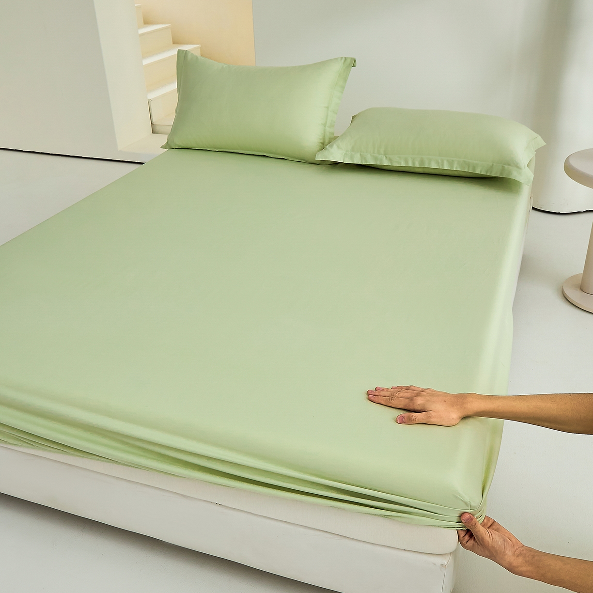 91家纺网 家纺一手货源 找家纺 元元家居（元元被业） 2026新款全棉纯棉13372套件及单品【纯色款】-单床笠床笠单件 麦田绿