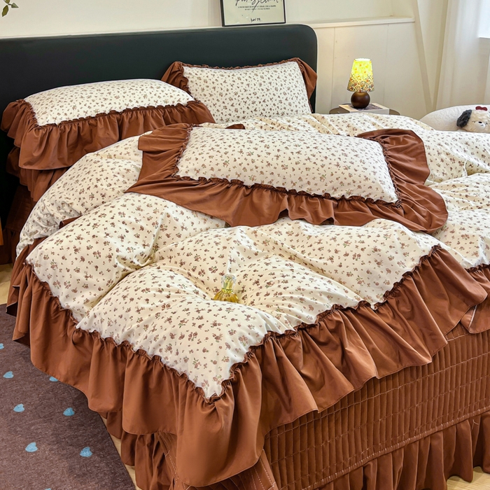 91家纺网 家纺一手货源 找家纺 尚美 2026新款法式复古大花边仿棉床盖四件套 幸运花