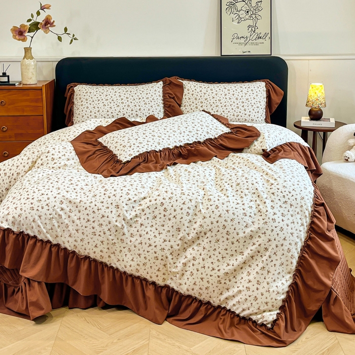 尚美 2026新款法式复古大花边仿棉床盖四件套 幸运花