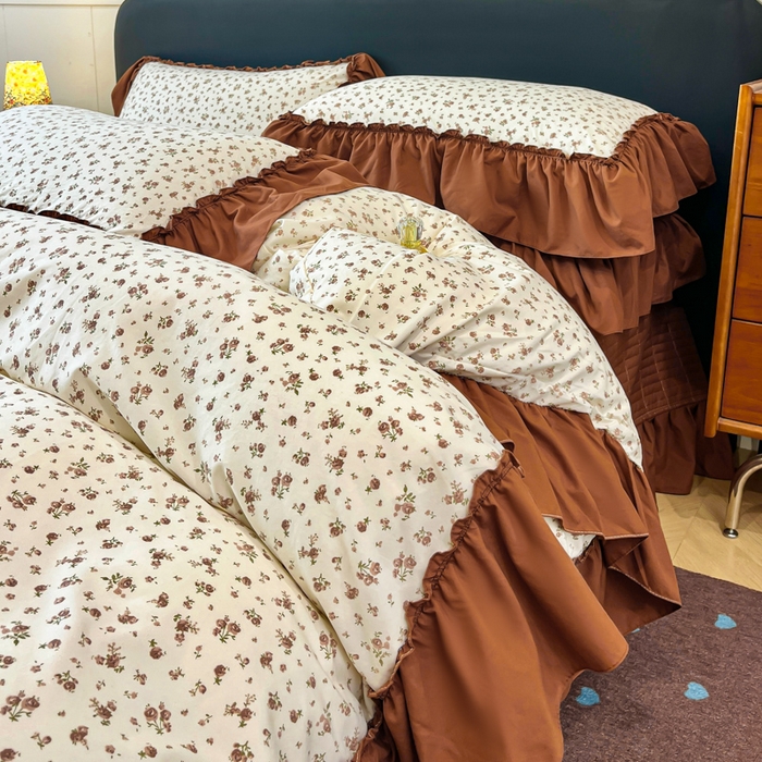 91家纺网 家纺一手货源 找家纺 尚美 2026新款法式复古大花边仿棉床盖四件套 幸运花