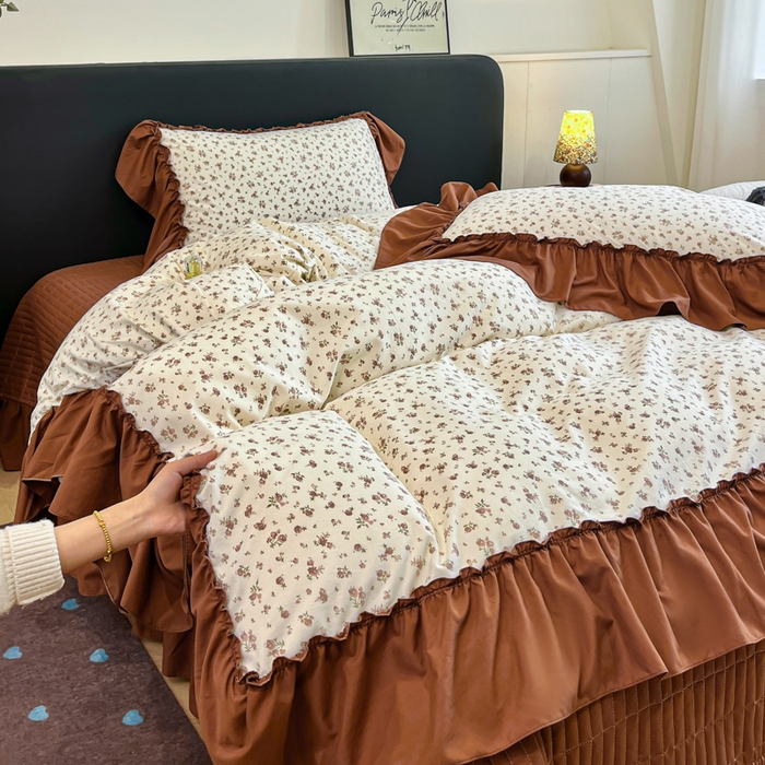 91家纺网 家纺一手货源 找家纺 尚美 2026新款法式复古大花边仿棉床盖四件套 幸运花