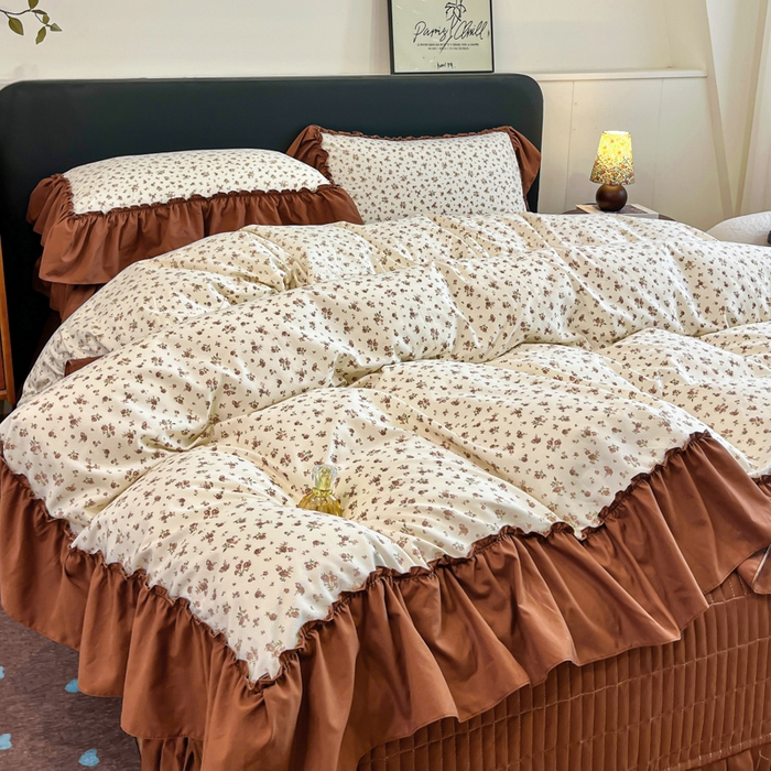 91家纺网 家纺一手货源 找家纺 尚美 2026新款法式复古大花边仿棉床盖四件套 幸运花