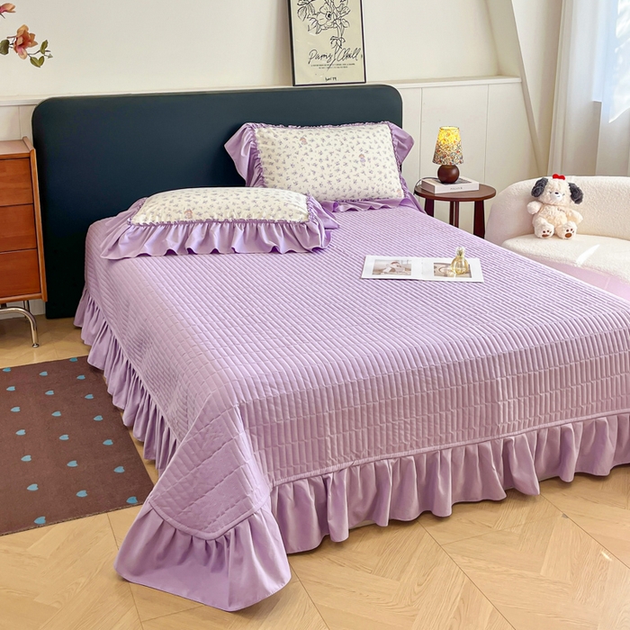 91家纺网 家纺一手货源 找家纺 尚美 2026新款法式复古大花边仿棉床盖四件套 紫荆