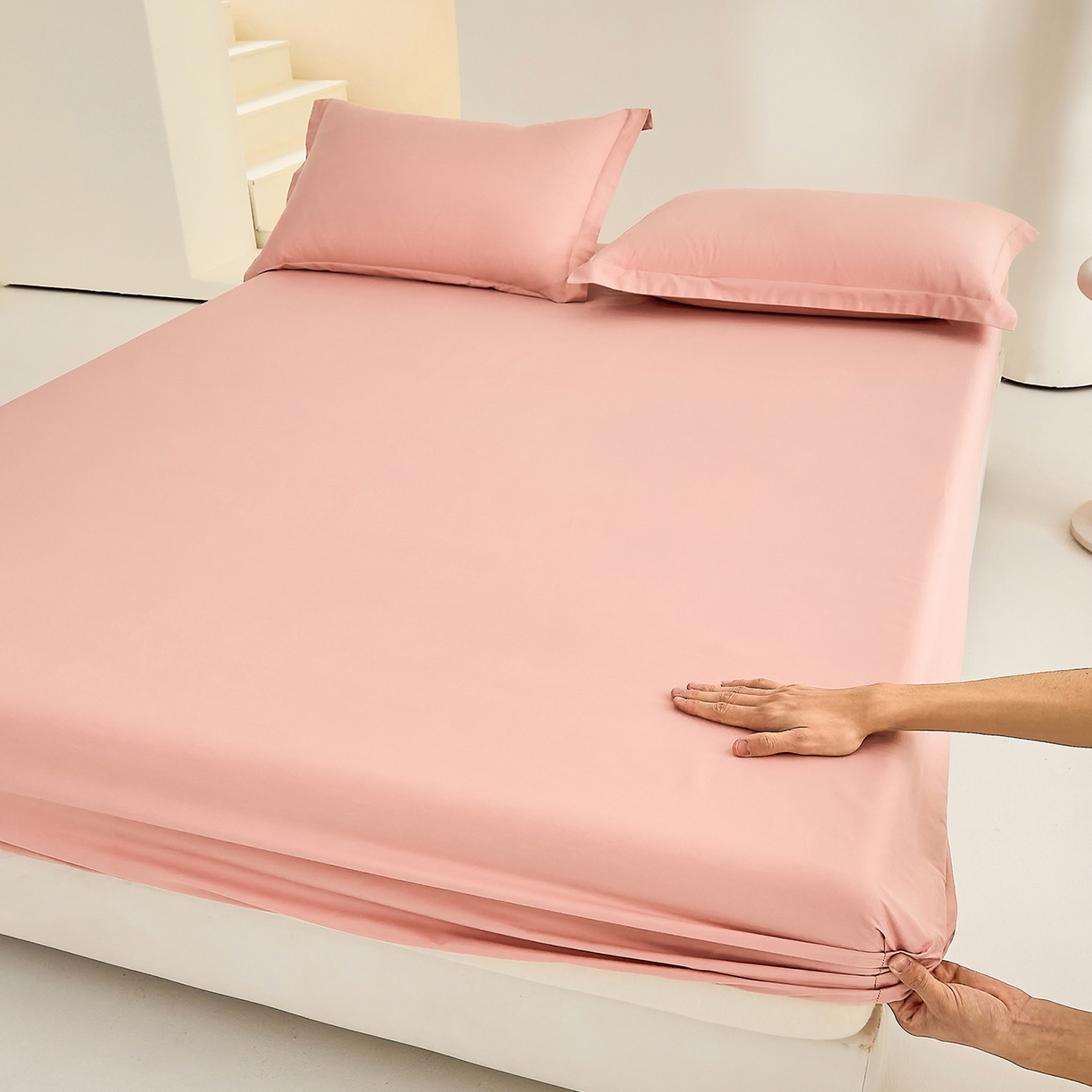 91家纺网 家纺一手货源 找家纺 元元家居（元元被业） 2026新款全棉纯棉13372套件及单品【纯色款】-单床笠床笠单件 炫彩粉