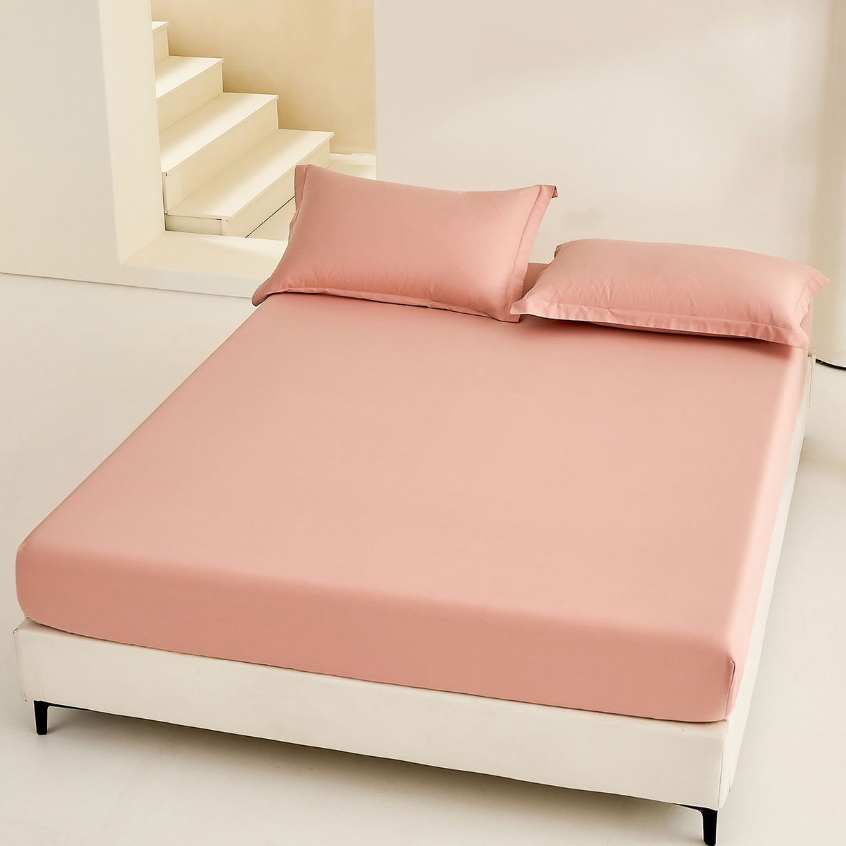 91家纺网 家纺一手货源 找家纺 元元家居（元元被业） 2026新款全棉纯棉13372套件及单品【纯色款】-单床笠床笠单件 炫彩粉