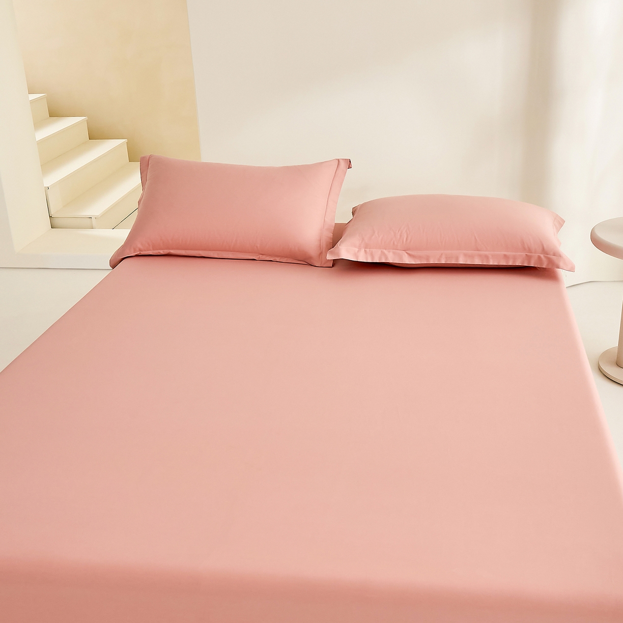 91家纺网 家纺一手货源 找家纺 元元家居（元元被业） 2026新款全棉纯棉13372套件及单品【纯色款】-单床笠床笠单件 炫彩粉