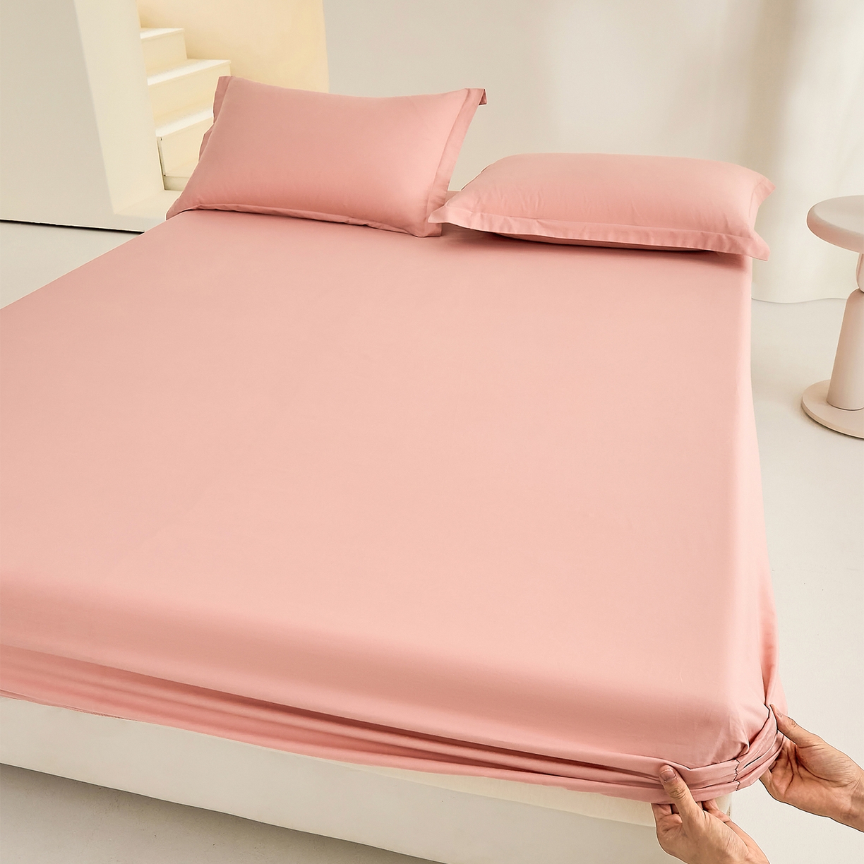 91家纺网 家纺一手货源 找家纺 元元家居（元元被业） 2026新款全棉纯棉13372套件及单品【纯色款】-单床笠床笠单件 炫彩粉