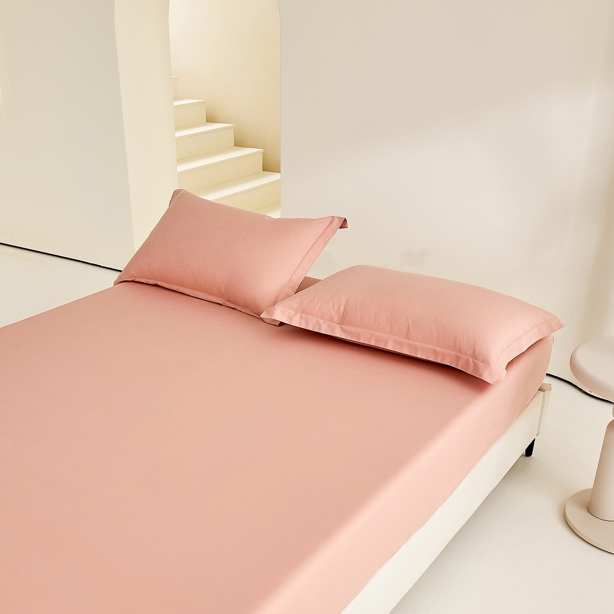 91家纺网 家纺一手货源 找家纺 元元家居（元元被业） 2026新款全棉纯棉13372套件及单品【纯色款】-单床笠床笠单件 炫彩粉