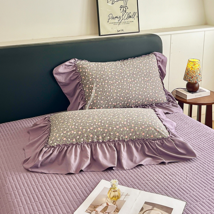 91家纺网 家纺一手货源 找家纺 尚美 2026新款法式复古大花边仿棉床盖四件套 紫苏