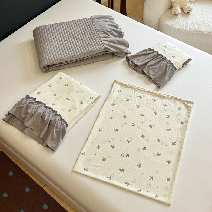 91家纺网 家纺一手货源 找家纺 尚美 2026新款法式复古大花边仿棉床盖四件套 蝴蝶结