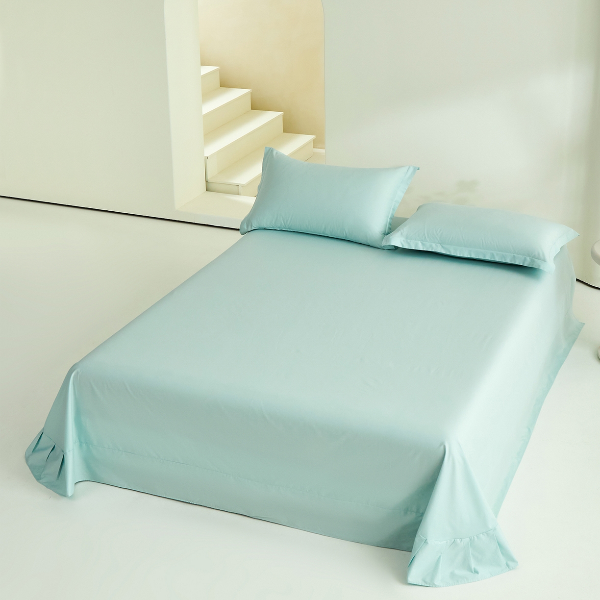 91家纺网 家纺一手货源 找家纺 元元家居（元元被业） 2026新款全棉纯棉13372套件及单品【纯色款】-单床单床单单件 天梦蓝