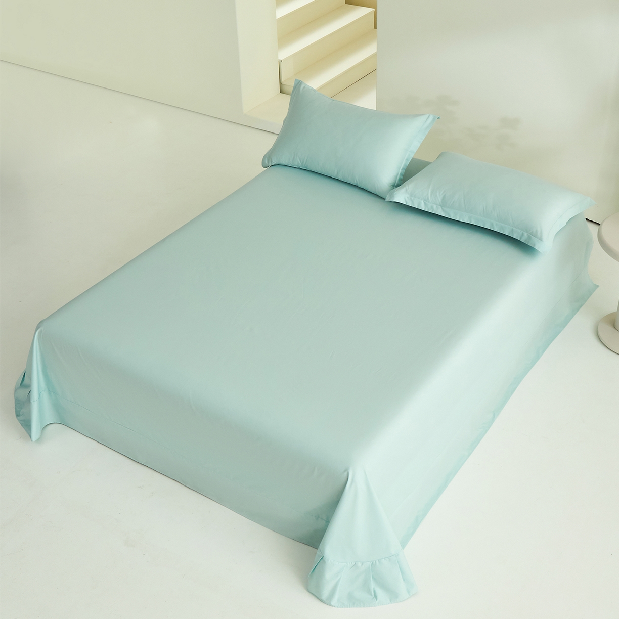 91家纺网 家纺一手货源 找家纺 元元家居（元元被业） 2026新款全棉纯棉13372套件及单品【纯色款】-单床单床单单件 天梦蓝