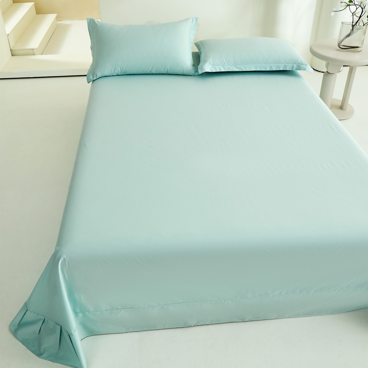 91家纺网 家纺一手货源 找家纺 元元家居（元元被业） 2026新款全棉纯棉13372套件及单品【纯色款】-单床单床单单件 天梦蓝