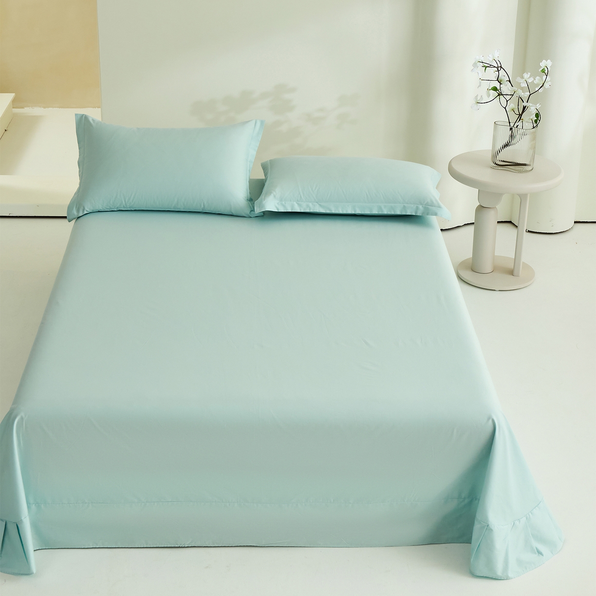 91家纺网 家纺一手货源 找家纺 元元家居（元元被业） 2026新款全棉纯棉13372套件及单品【纯色款】-单床单床单单件 天梦蓝