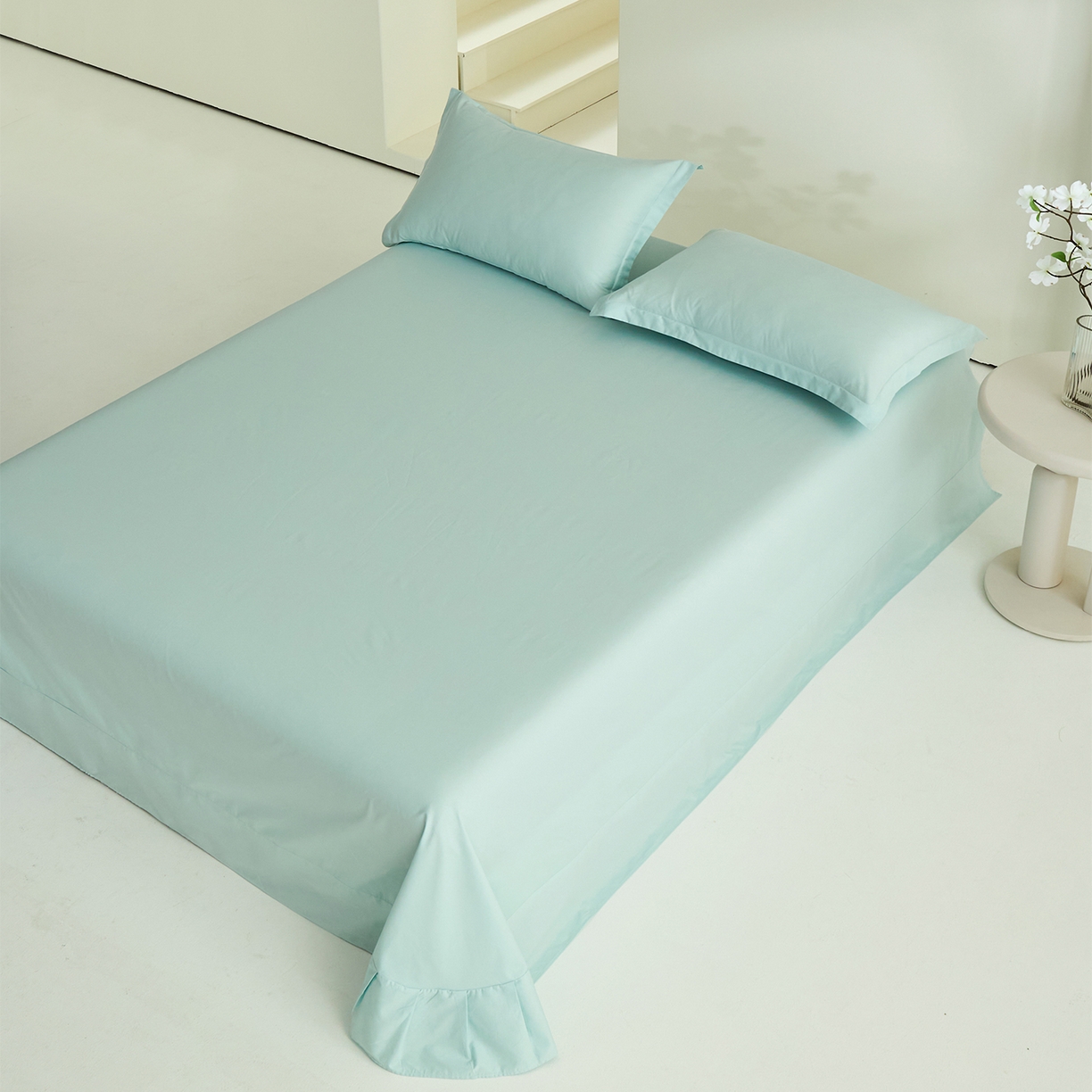 91家纺网 家纺一手货源 找家纺 元元家居（元元被业） 2026新款全棉纯棉13372套件及单品【纯色款】-单床单床单单件 天梦蓝