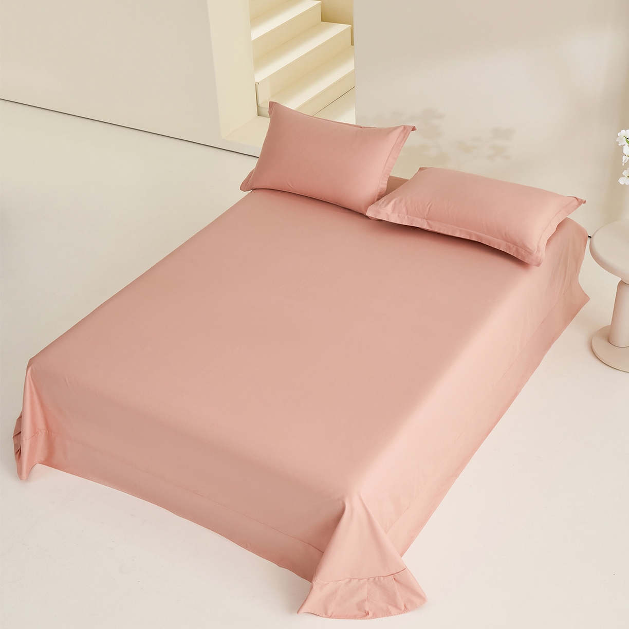 91家纺网 家纺一手货源 找家纺 元元家居（元元被业） 2026新款全棉纯棉13372套件及单品【纯色款】-单床单床单单件 炫彩粉