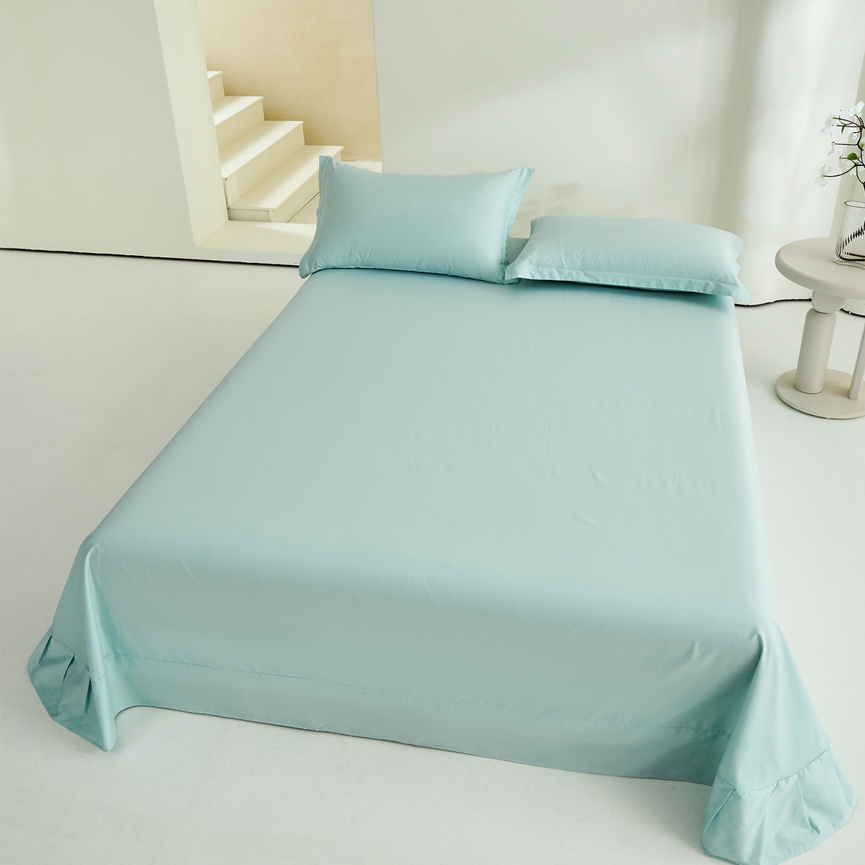 91家纺网 家纺一手货源 找家纺 元元家居（元元被业） 2026新款全棉纯棉13372套件及单品【纯色款】-单床单床单单件 天梦蓝