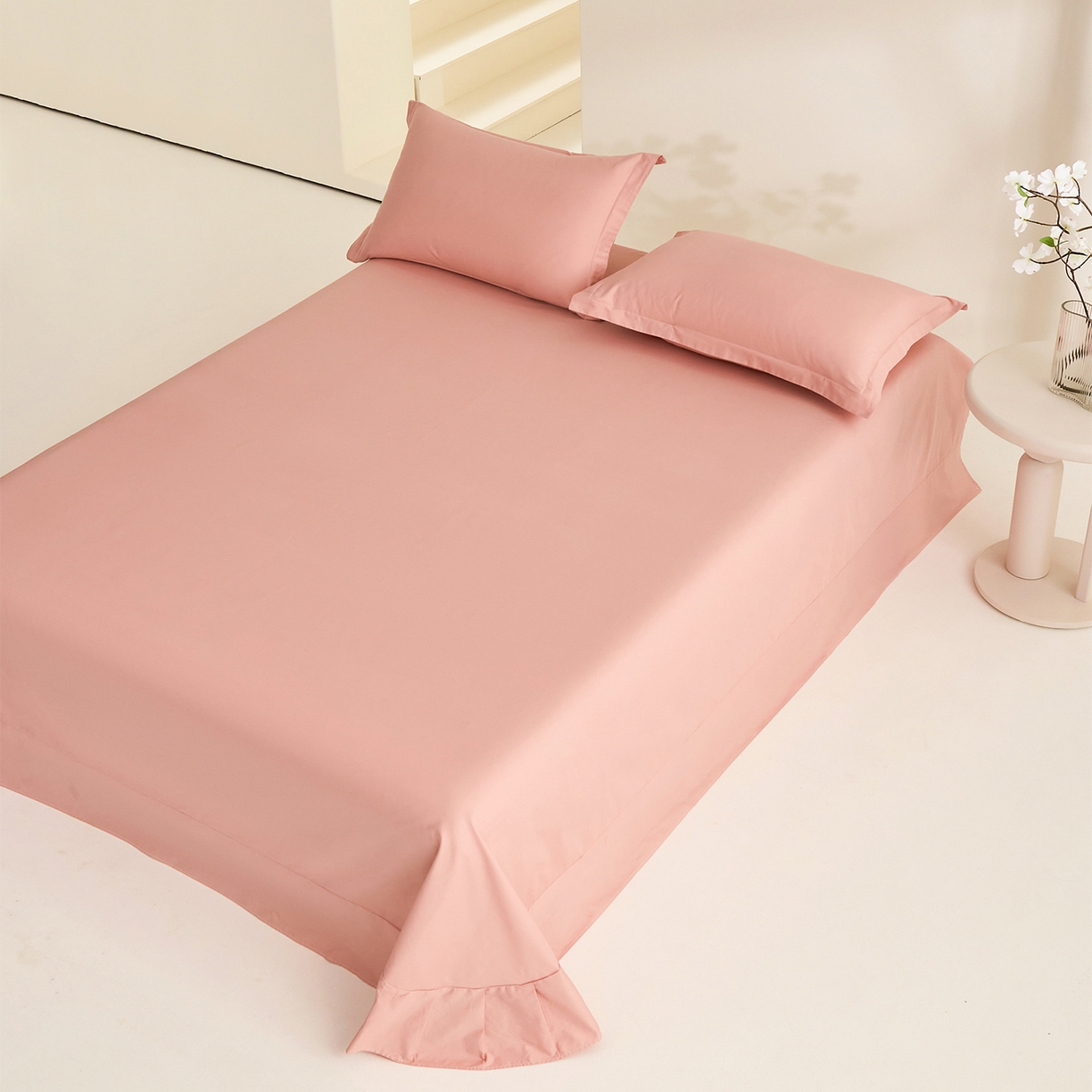 91家纺网 家纺一手货源 找家纺 元元家居（元元被业） 2026新款全棉纯棉13372套件及单品【纯色款】-单床单床单单件 炫彩粉