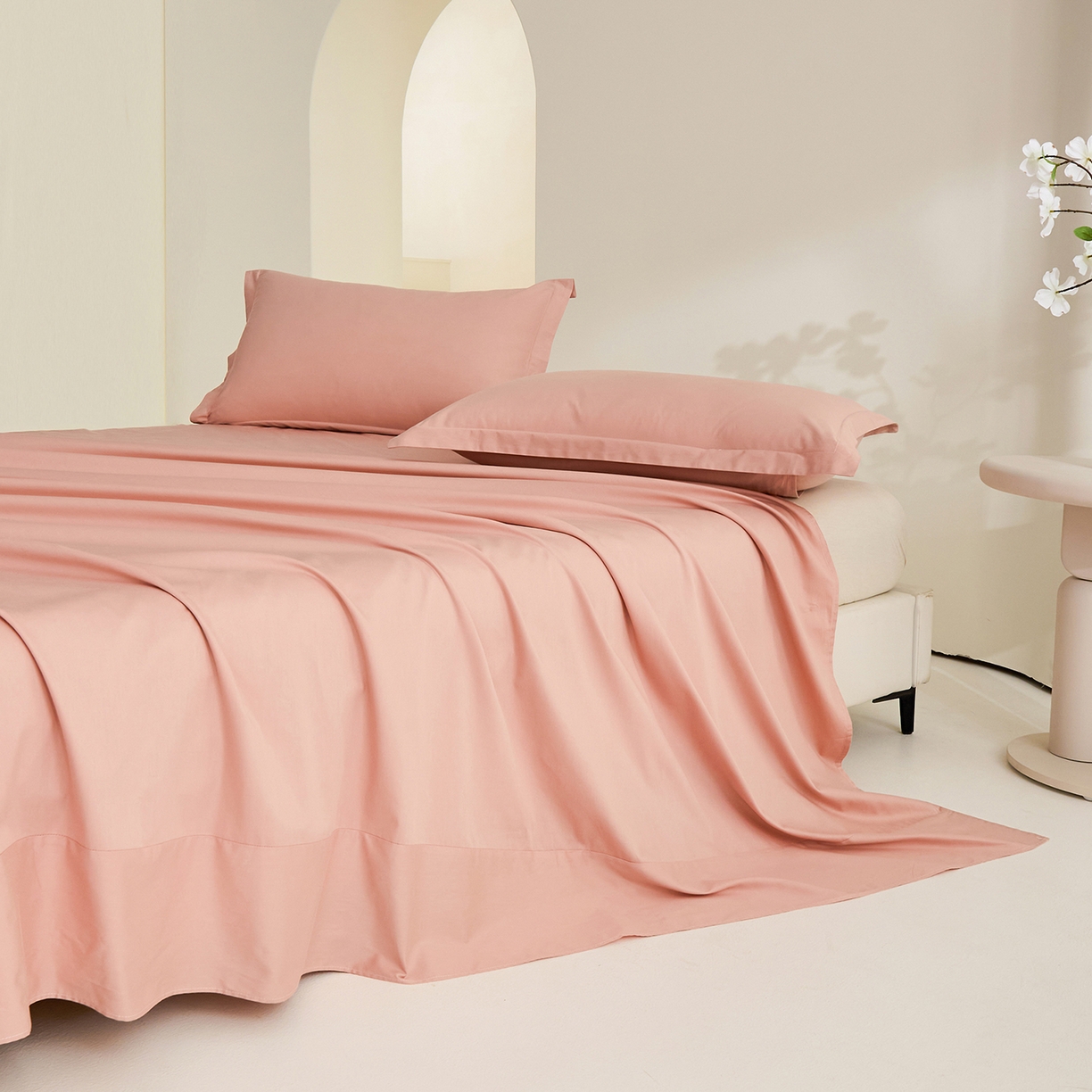 91家纺网 家纺一手货源 找家纺 元元家居（元元被业） 2026新款全棉纯棉13372套件及单品【纯色款】-单床单床单单件 炫彩粉