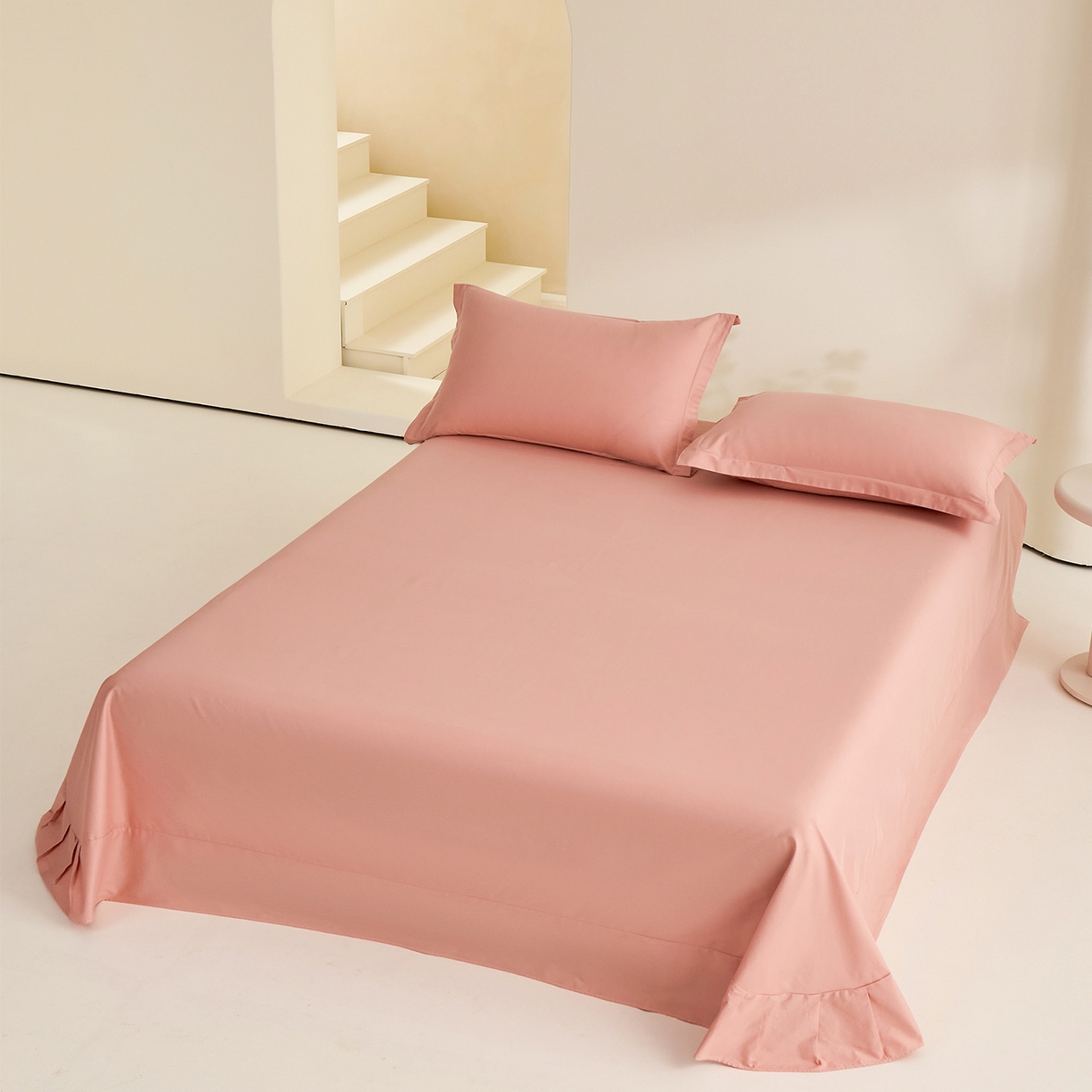 91家纺网 家纺一手货源 找家纺 元元家居（元元被业） 2026新款全棉纯棉13372套件及单品【纯色款】-单床单床单单件 炫彩粉