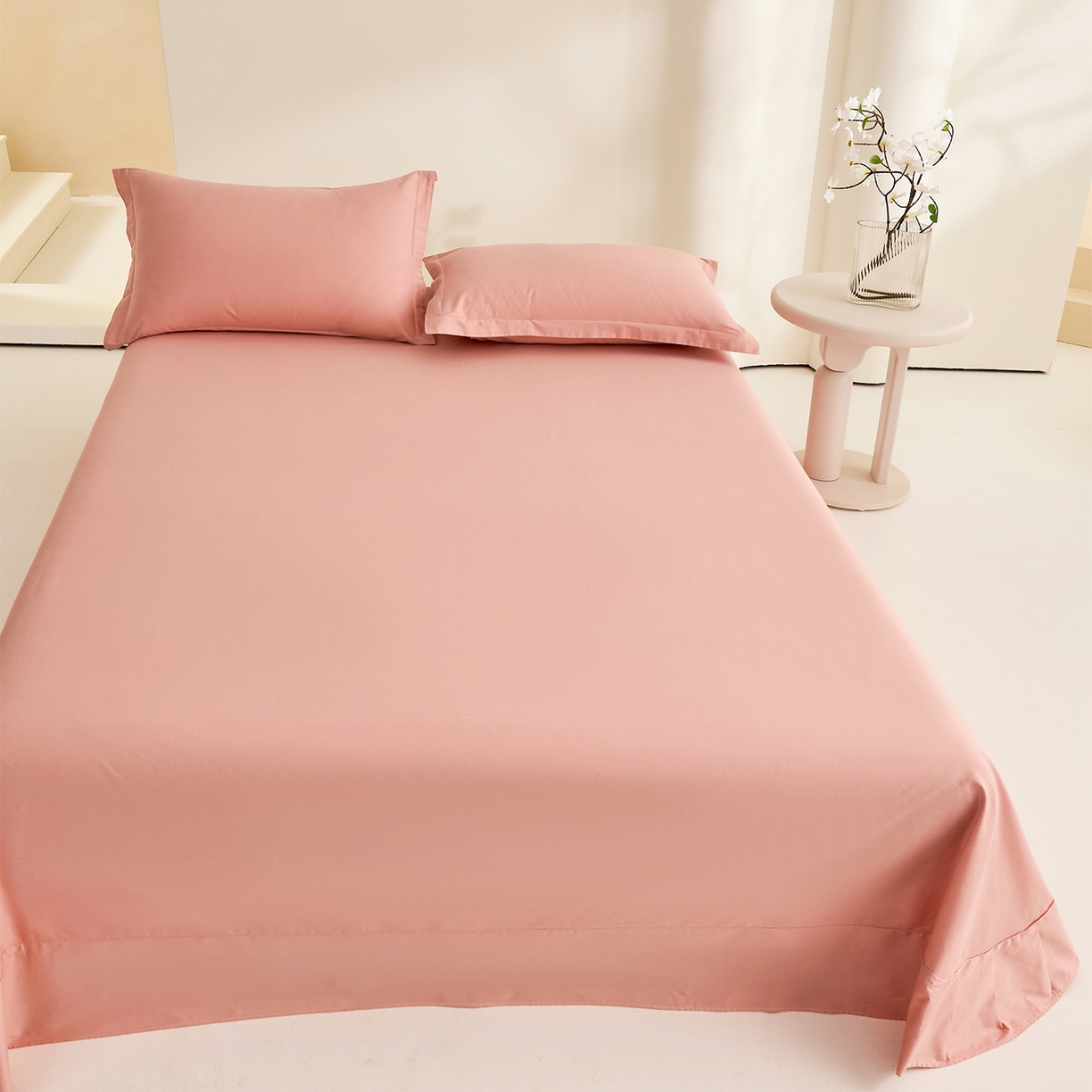 91家纺网 家纺一手货源 找家纺 元元家居（元元被业） 2026新款全棉纯棉13372套件及单品【纯色款】-单床单床单单件 炫彩粉