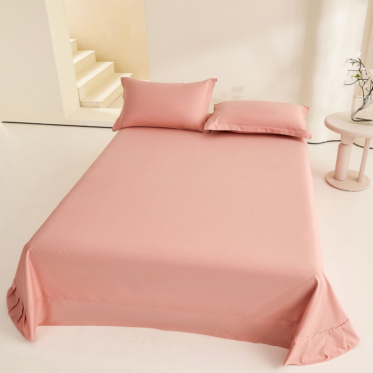 91家纺网 家纺一手货源 找家纺 元元家居（元元被业） 2026新款全棉纯棉13372套件及单品【纯色款】-单床单床单单件 炫彩粉