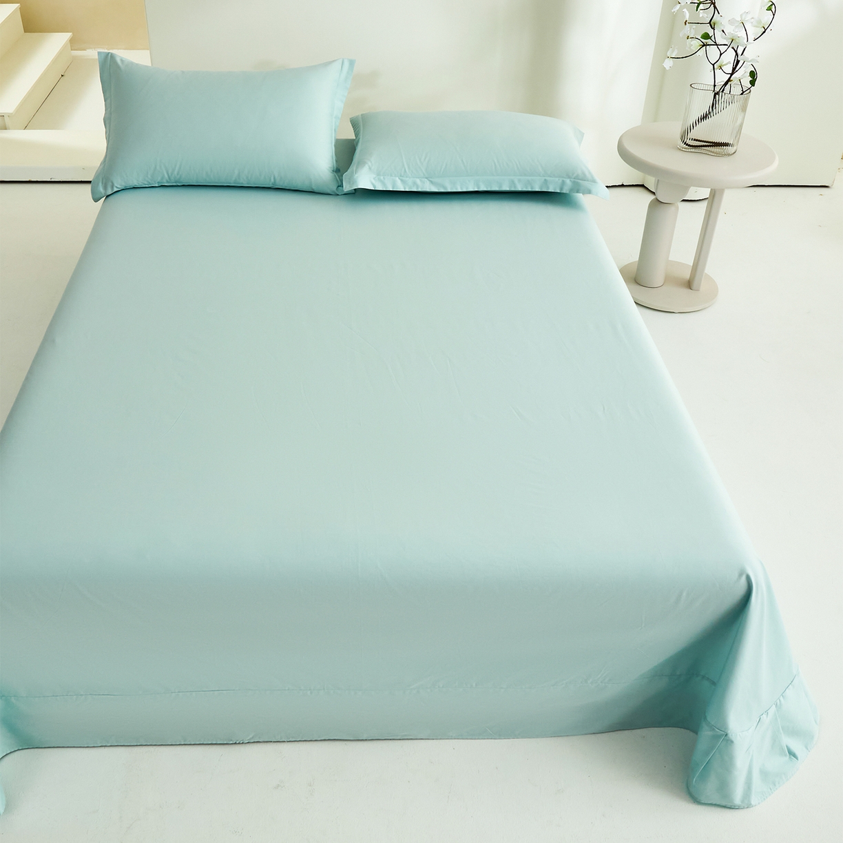 91家纺网 家纺一手货源 找家纺 元元家居（元元被业） 2026新款全棉纯棉13372套件及单品【纯色款】-单床单床单单件 天梦蓝