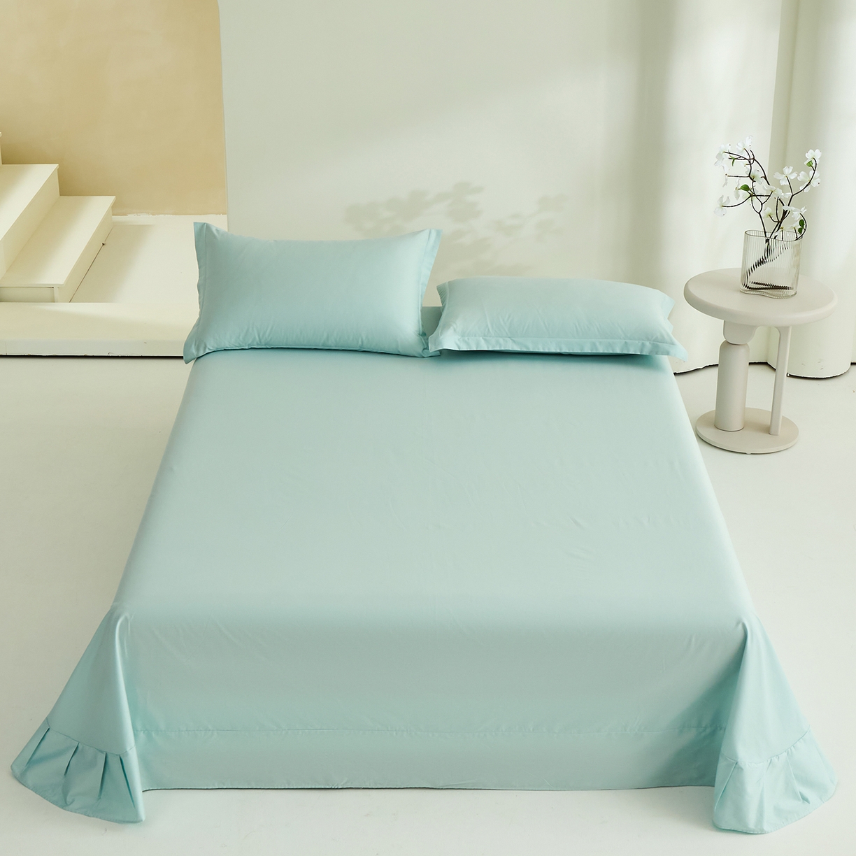 91家纺网 家纺一手货源 找家纺 元元家居（元元被业） 2026新款全棉纯棉13372套件及单品【纯色款】-单床单床单单件 天梦蓝