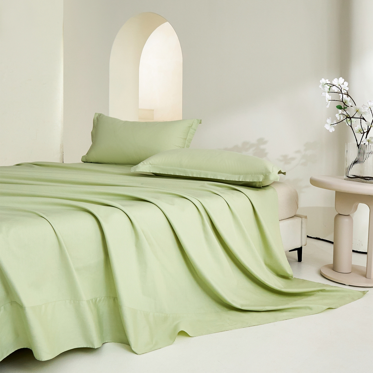 91家纺网 家纺一手货源 找家纺 元元家居（元元被业） 2026新款全棉纯棉13372套件及单品【纯色款】-单床单床单单件 麦田绿