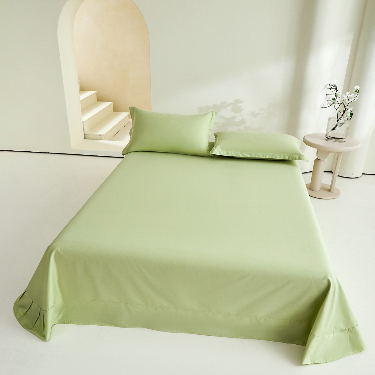 91家纺网 家纺一手货源 找家纺 元元家居（元元被业） 2026新款全棉纯棉13372套件及单品【纯色款】-单床单床单单件 麦田绿