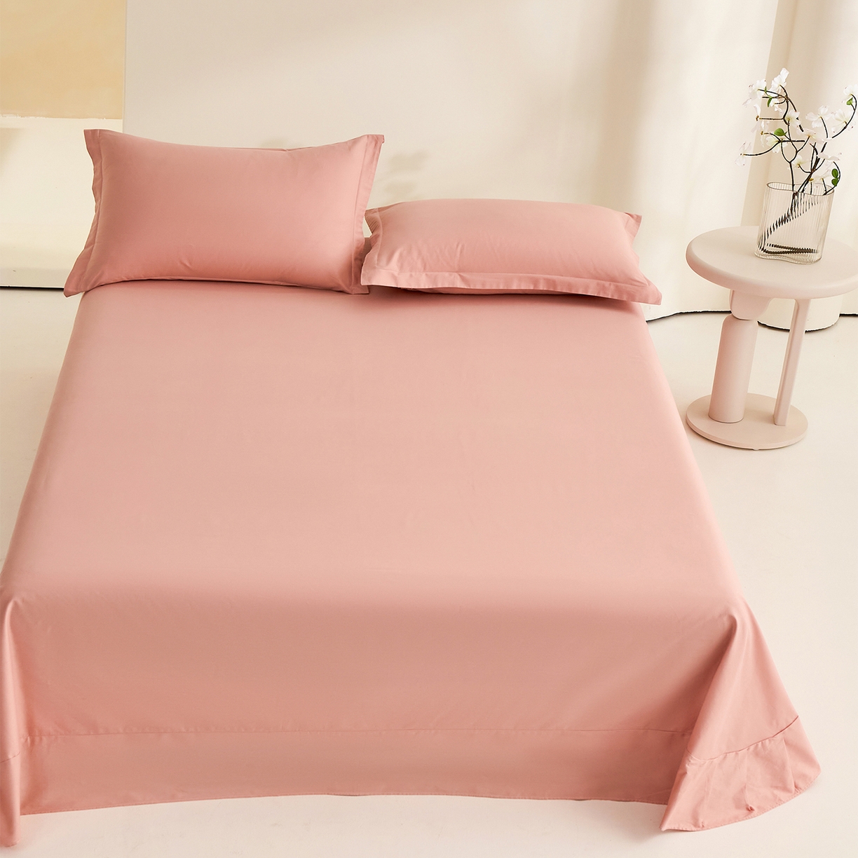 91家纺网 家纺一手货源 找家纺 元元家居（元元被业） 2026新款全棉纯棉13372套件及单品【纯色款】-单床单床单单件 炫彩粉