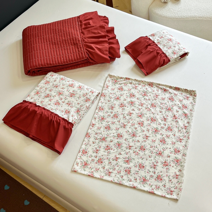 91家纺网 家纺一手货源 找家纺 尚美 2026新款法式复古大花边仿棉床盖四件套 梨花洛