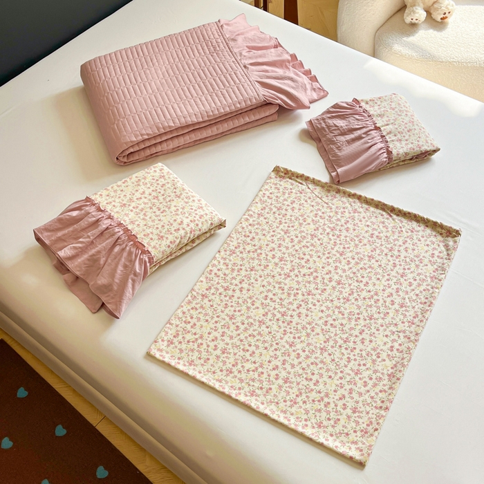 91家纺网 家纺一手货源 找家纺 尚美 2026新款法式复古大花边仿棉床盖四件套 满园春色