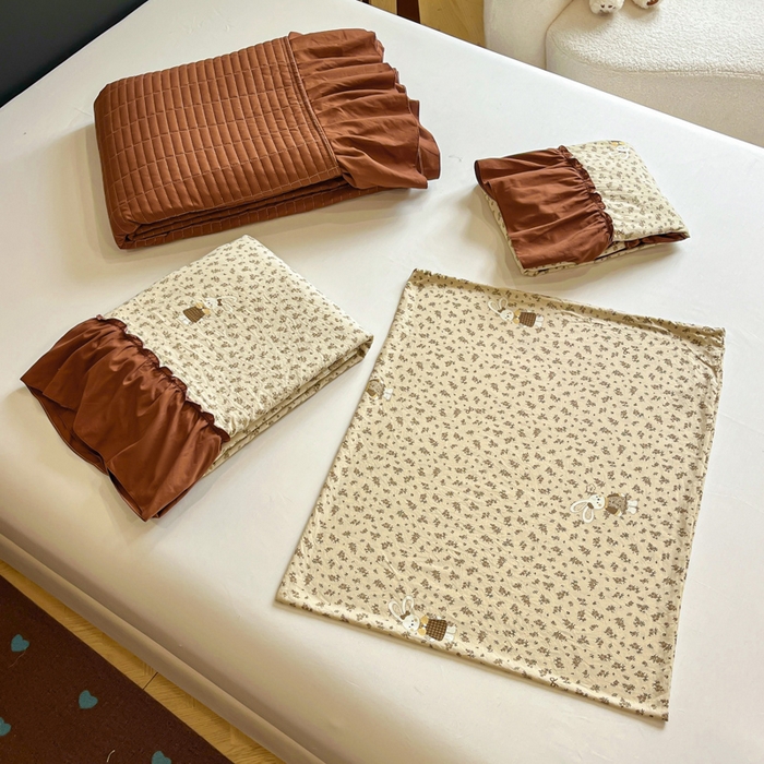 91家纺网 家纺一手货源 找家纺 尚美 2026新款法式复古大花边仿棉床盖四件套 萌萌兔