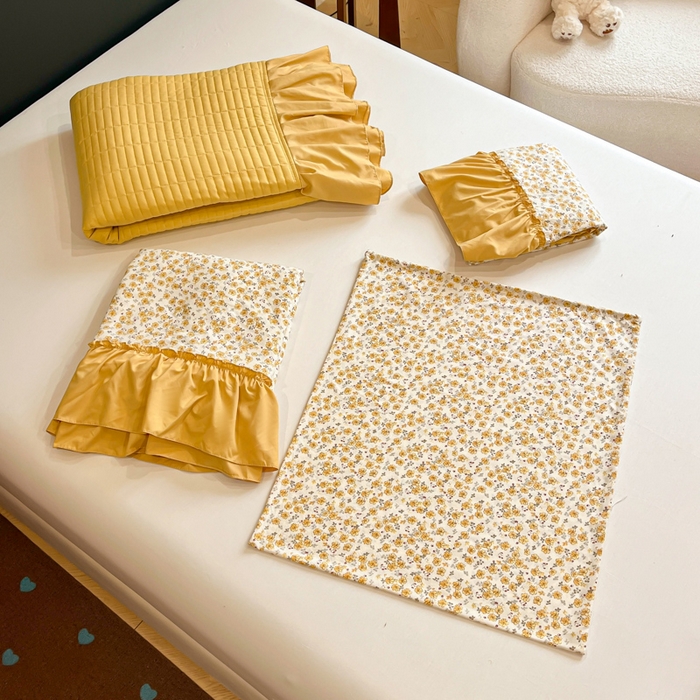 91家纺网 家纺一手货源 找家纺 尚美 2026新款法式复古大花边仿棉床盖四件套 小黄花儿